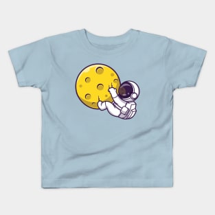 Astronaut Hanging On Moon Cartoon Kids T-Shirt